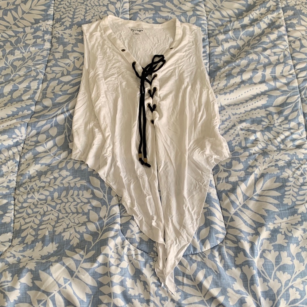 Ashley Graham White Bodysuit with Black Lace-Up Detail